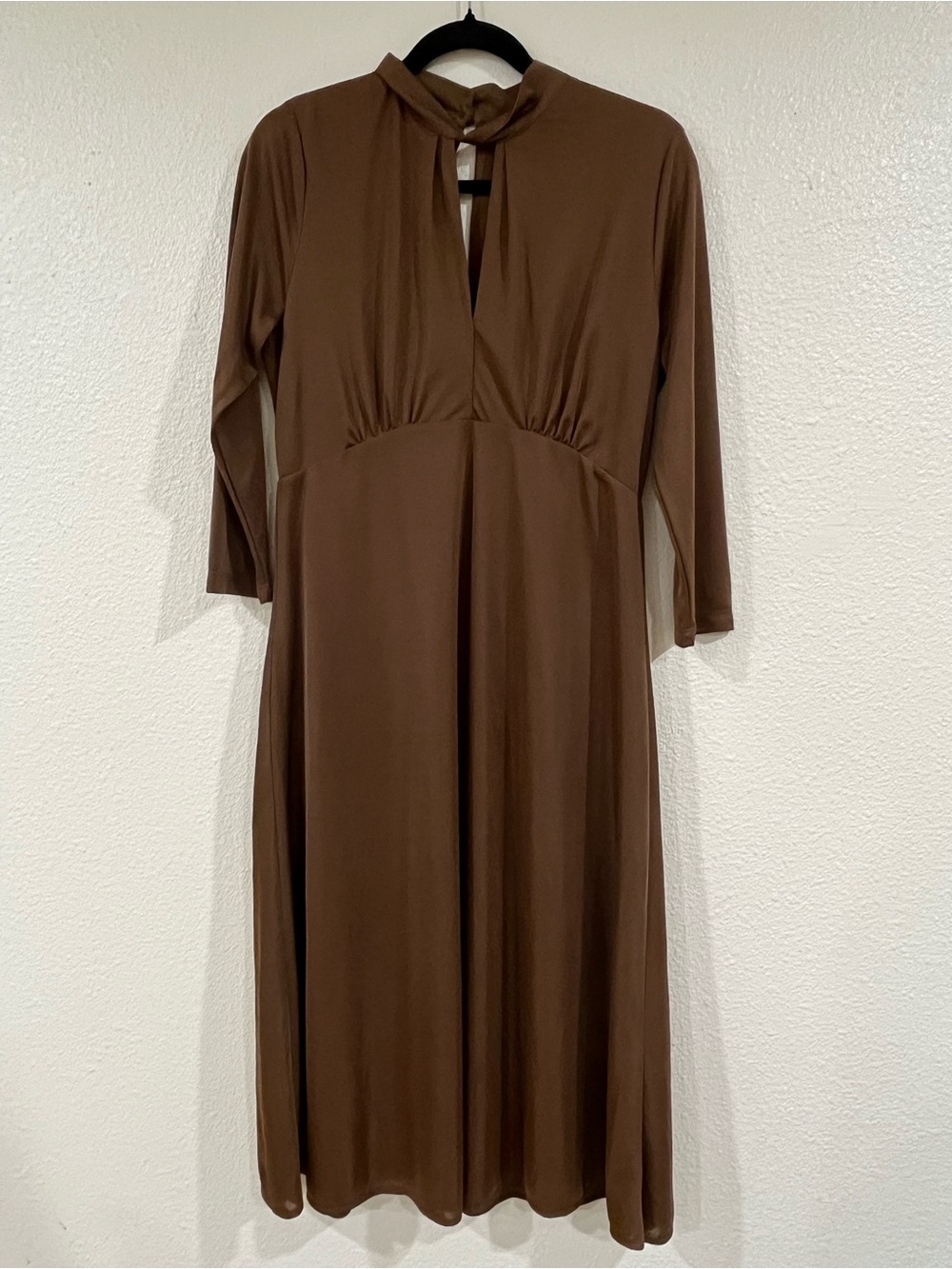 H&M Brown Midi Dress with Tie Neck